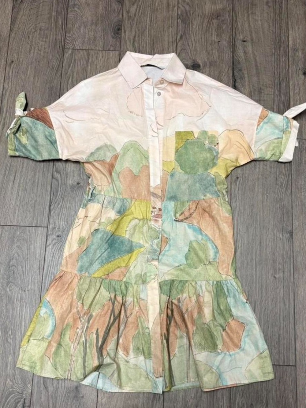 xs zara dress watercolor trees & river